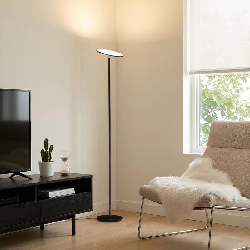 Brightech Sky LED Floor lamp, Torchiere Super Bright Floor Lamp for Living Room Decor & Office - Dimmable, Tall Standing Torch Lamp with Warm Light for Bedroom & Reading - Black - Image 3